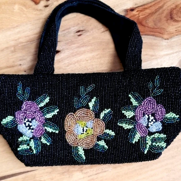 Vintage Christiana Floral Micro Bead Evening Bag - Picture 11 of 11